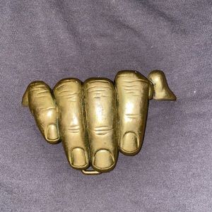 Vintage Solid Brass Hand-Fingers Baron Belt Buckle